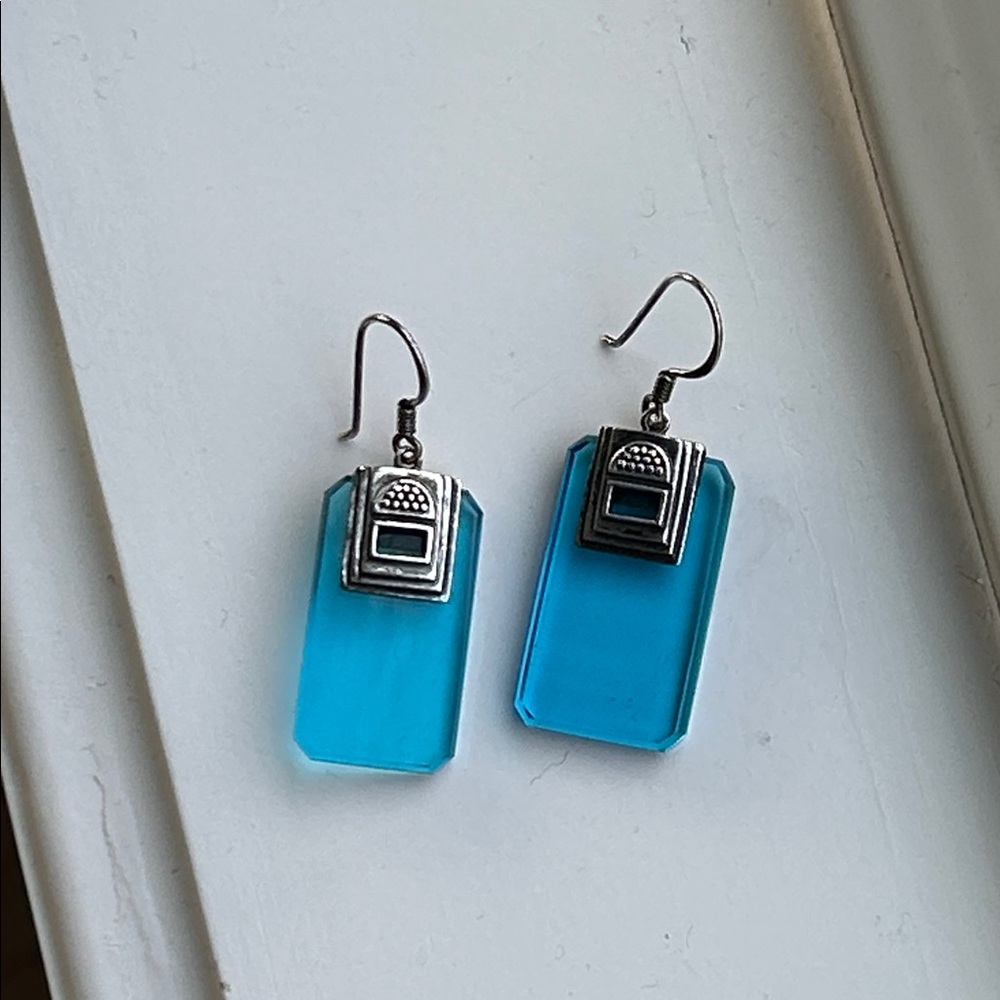 Aqua glass Sterling Earrings